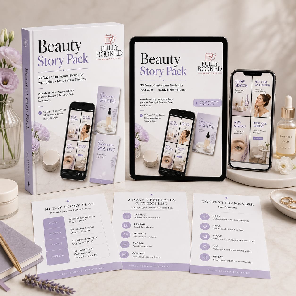 Beauty Story Pack — 30 Days of Instagram Stories for Your Salon, Ready in 60 Minutes